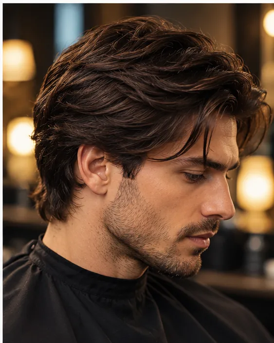 Ilustración de corte de cabello masculino medio con movimiento